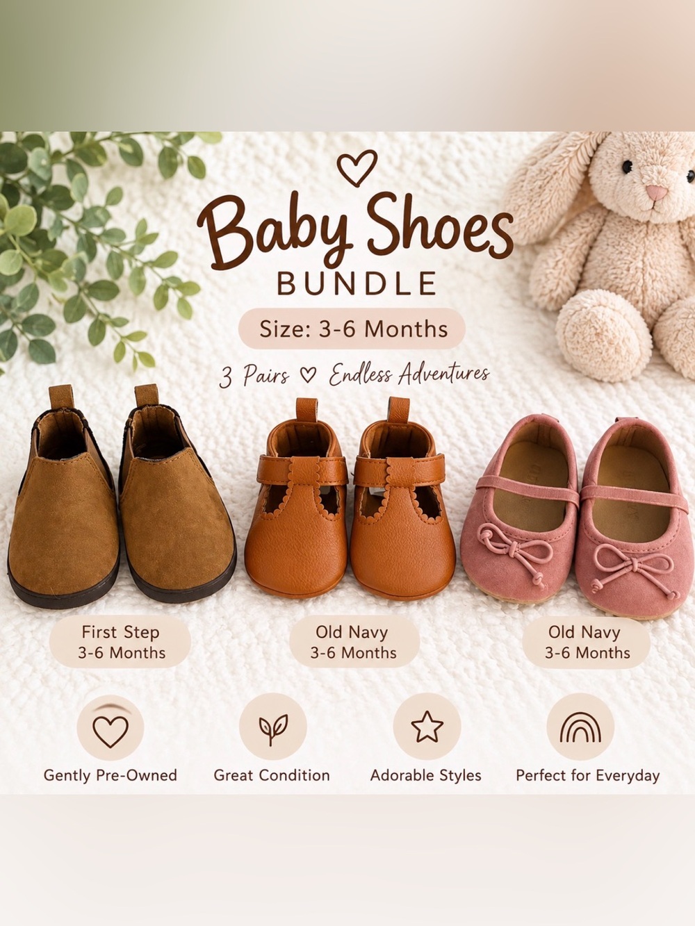 Old Navy & First Step Baby Shoes 3 Pair Bundle 3-6M Mary Jane Booties
